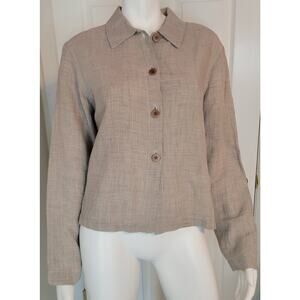 Eileen Fisher Washed Organic Linen Blend Classic Collar Button Down Shirt Size M